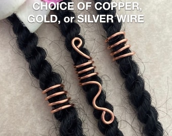Set of 3 Heavy Gauge Dread/Braid Coils Copper, Silver, Gold, or Bronze Mens Dreadlock Cuffs Loc Jewelry Hair Accessories