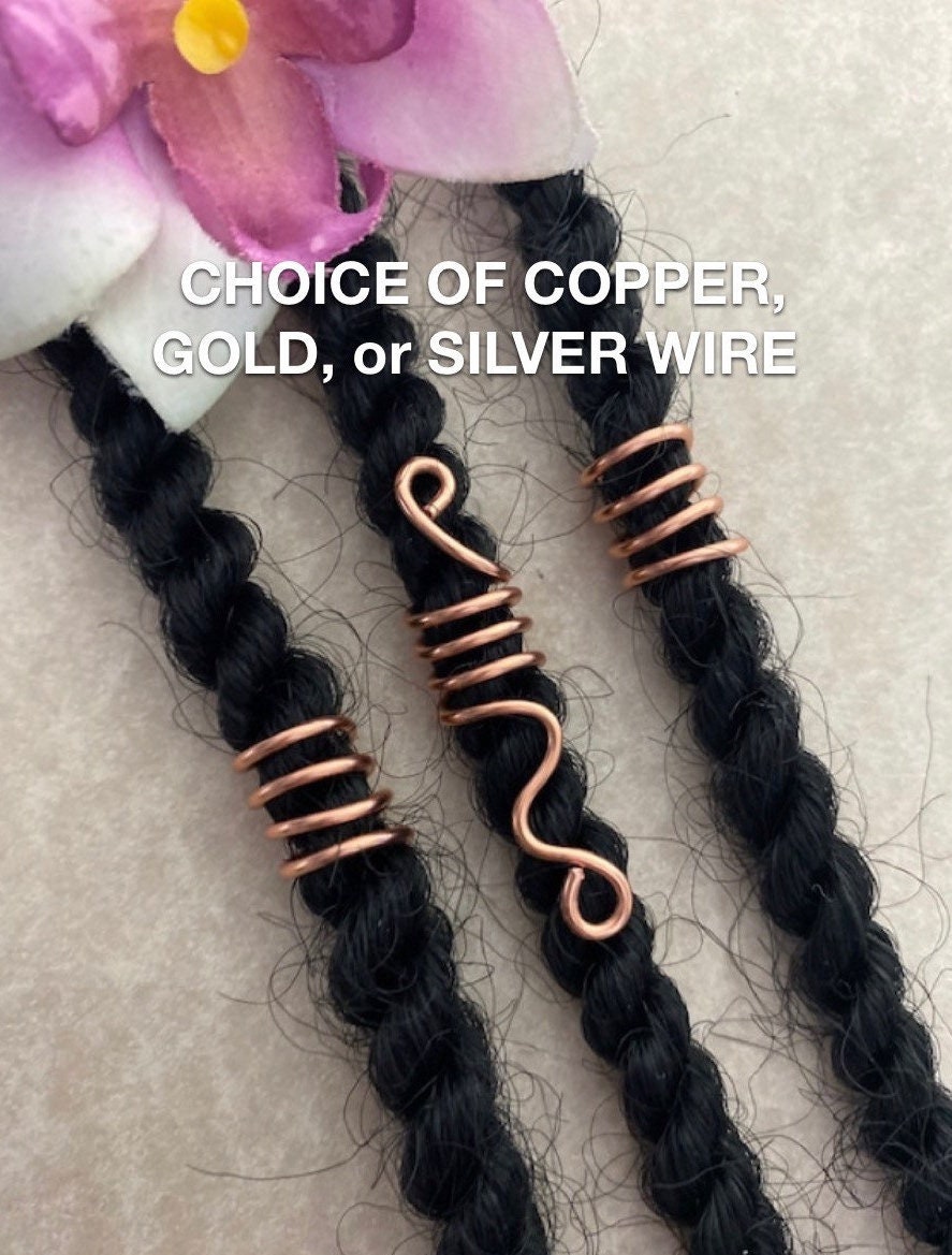 2pc Copper Loc Jewelry, Hair Accessories, Rose Quartz Rock, Loc
