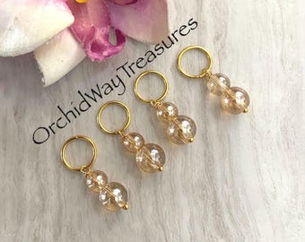 Gold Hair Rings w/Amber/Champagne Glass Bead Dangles Set of 4 Braid/Dread Rings Hair Accessories Wedding Loc Jewelry Dreadlock Rings