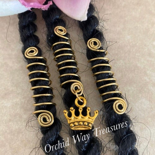 Loc Jewelry Gold Coils W/gold Crown Set of 3 Dreadlock Cuffs Etsy
