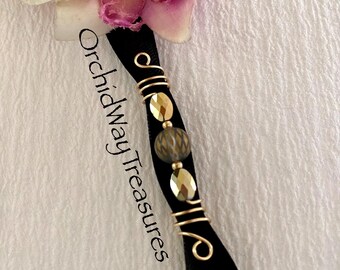 Loc Jewelry w/Gold & Gray Glass Beads Dread/Braid Charm Dreadlock Coil Sisterloc Hair Accessories