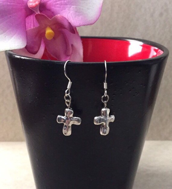 Silver Cross Earrings Religious Jewelry Silver Cross Jewelry Etsy
