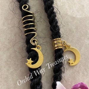 Loc Jewelry Gold Moon & Star Coil or Cuff Dread/Braid Charm Dreads Braids Locs Dreadlock Jewelry Sisterloc Unisex Coil Hair Accessories