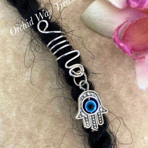 Loc Jewelry Silver Hamsa Hand Dread/Braid Charm Dreads Braids Dreadlocks Locs Sisterlocs Evil Eye Fatima Coil Spiral Hair Accessories