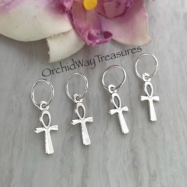 Silver Hair Rings w/Ankh Charms Set of 4 Braid/Dread Rings Loc Jewelry Dreadlock Sisterloc Hoops Unisex Hair Accessories