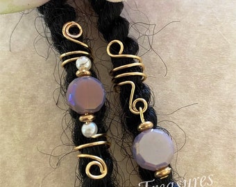 Loc Jewelry Gold w/Purple Glass Beads Set of 2 Dread/Braid Charms Dreads Braids Locs Dreadlock Sisterloc Coil Spiral Lavender Hair Accessori