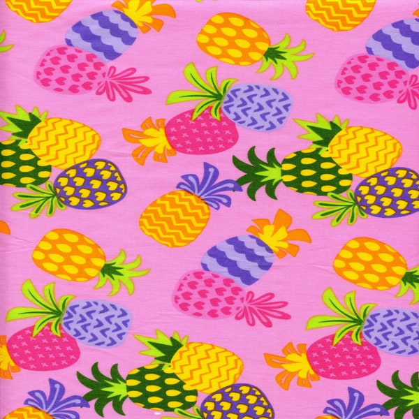 Hawaiian Tropical Pineapple Trans-Pacific Cotton Fabric BN-17-229 Pink, By the Yard