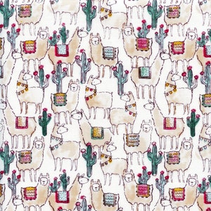 Llama & Kaktus Lieber Stella Nähen Baumwollstoff 1174 Weiß, lose Ware