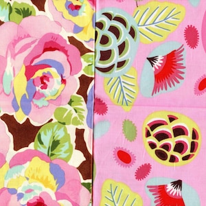 FAT QUARTER BUNDLE Set of 2 Pink Brown Floral Sew Quilt Cotton Fabric