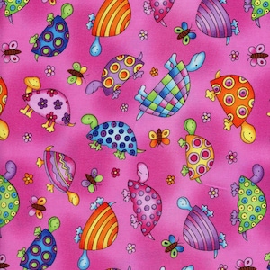 Happy Turtles Fabri-Quilt Cotton Fabric 112-888-14 Pink, By the Yard