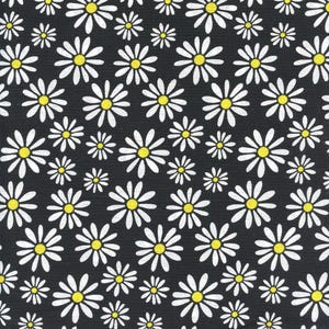Tissu en coton Daisy Crazy, noir, l&#39;mètre