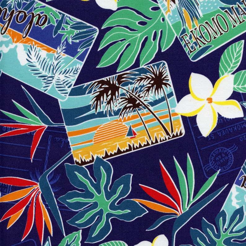 Hawaiian Islands Post Cards Fabric Trans-pacific MY-13-105 | Etsy
