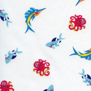 Wide 60&quot; Sea Creature Pique Fabric By Fabric Finder 341 White Cotton Fabric, By the Yard