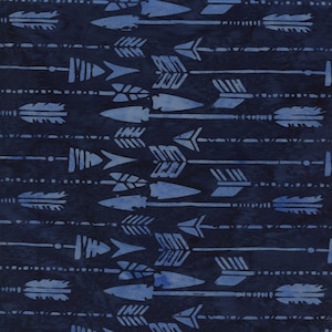 May include: A repeating pattern of light blue arrows and dotted lines on a dark blue background. The arrows have various designs, including feather and arrowhead styles. The design has a watercolor effect, creating a textured appearance.