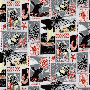 Tropical Sea Life Trans-Pacific Cotton Fabric YU-18-05 Gray, By the Yard