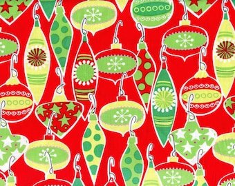 Holiday Ornaments Christmas Michael Miller Cotton Fabric CX2950-Redx-D, By the Yard