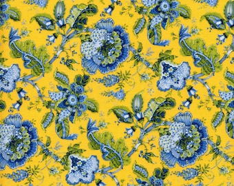 Tela de algodón Makayla TLE Provence Stof con estampado floral francés de 62" de ancho LS0125003 Bleu Jaune, cortada a medida