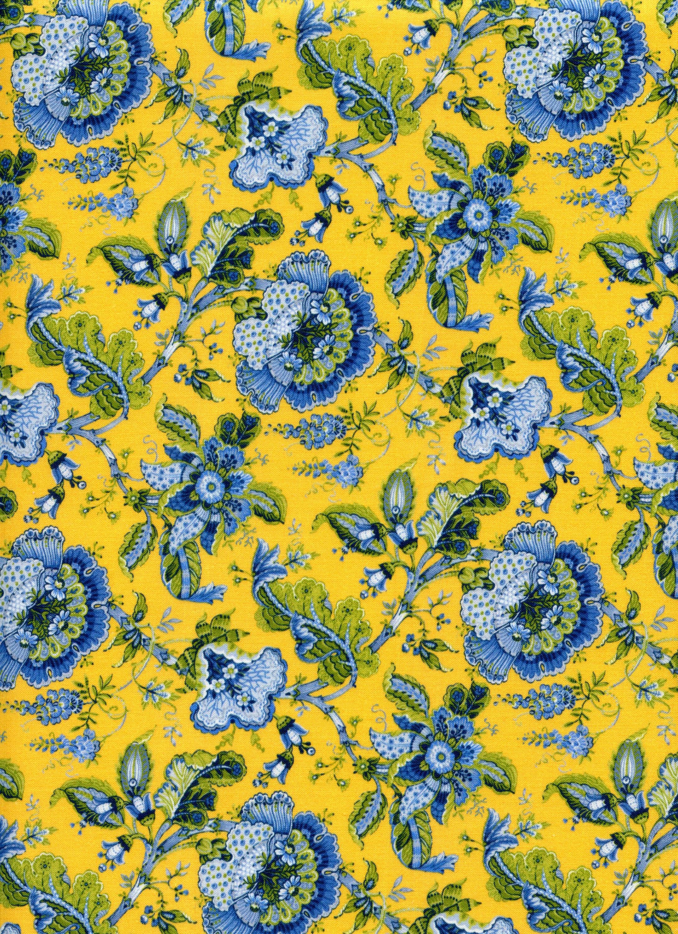 Tela de algodón Makayla TLE Provence Stof con estampado floral francés de 62" de ancho LS0125003 Bleu Jaune, cortada a medida