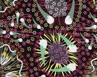 Plum and Bush Banana M & S Textiles Australian Cotton Fabric PBB Black, By the Yard
