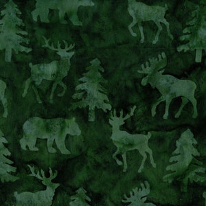 Nordic Animals Batik Nordic Nature Island Batik Cotton Fabric 121903680 Spinach, By the Yard