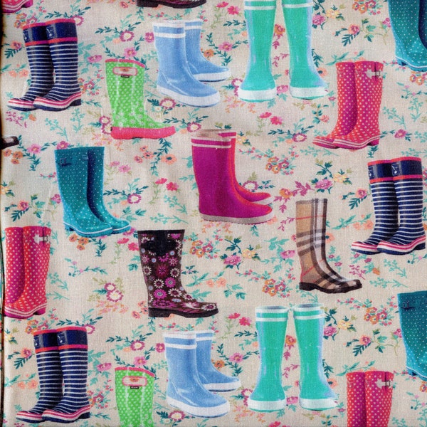 Rain Boots Stoff Cotton Fabric 86925170 Multi, By the Yard