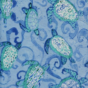 Turtles Sea Glass Blank Textiles Cotton Fabric 9552-11 Blue, By the Yard