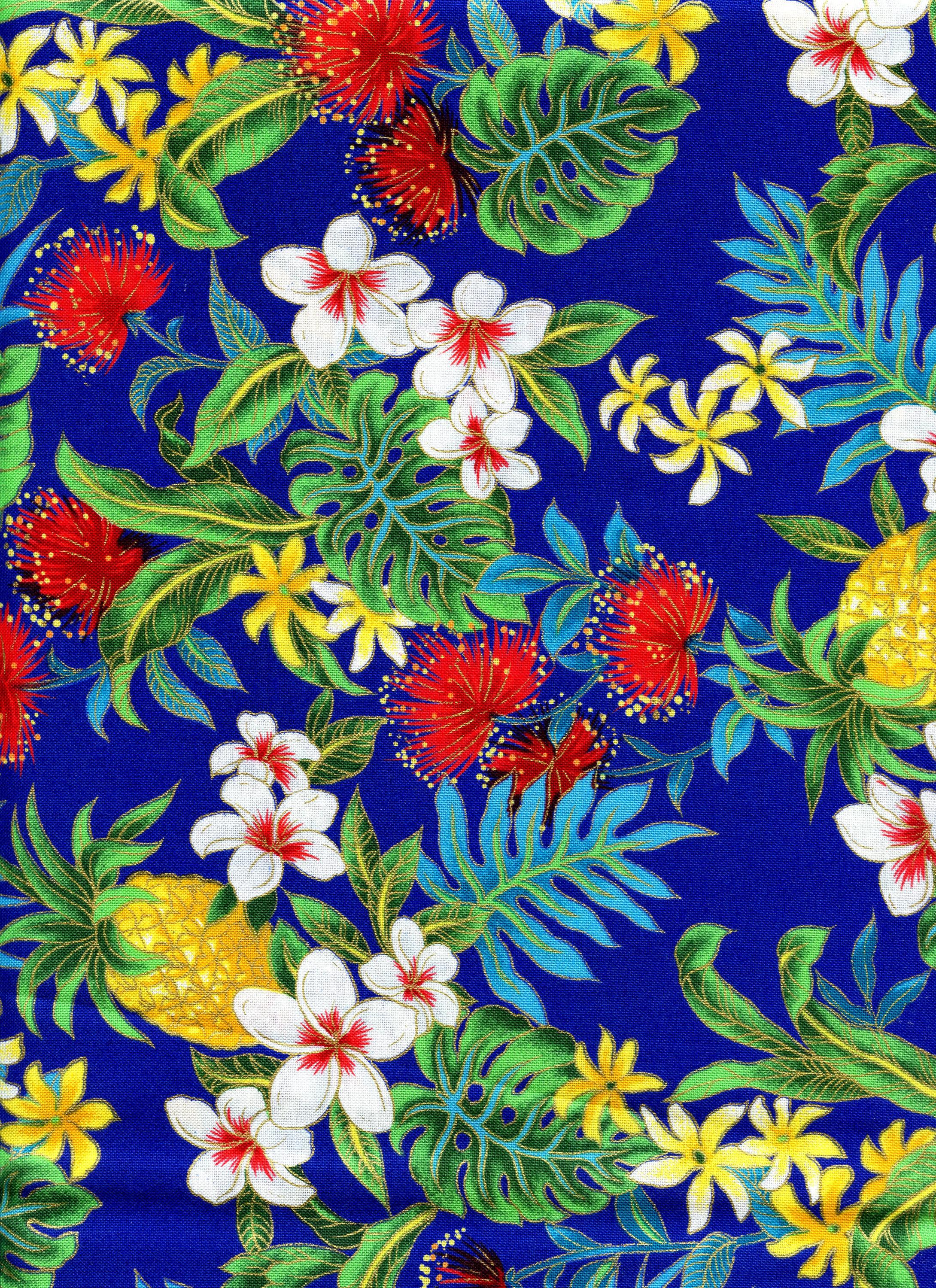 Metallic Tropical Flowers Pineapple Trans-pacific Quilt Cotton
