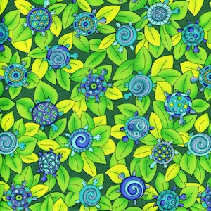 HALF YARD Bright Turtles on Leaves KP Kids Kari Pearson S.S.I Cotton Fabric