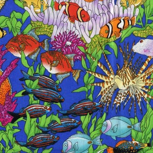 Bajo el mar Vida marina Robert Kaufman EK-2106 Tela de algodón azul, cortada a medida
