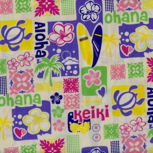Hawaiian Aloha Keiki Ohana Trans-Pacific Cotton Fabric LW-13-341 Lavender, By the Yard
