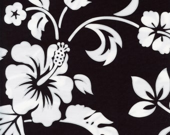 Hawaiian Hibiscus Flowers Trans-Pacific Cotton Fabric LJ-449 Black, By the Yard