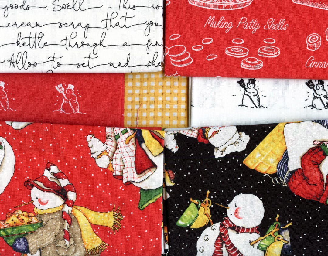 FAT QUARTER BUNDLE Set of 7 Snowman Holiday Riley Blake Cotton Fabric ...