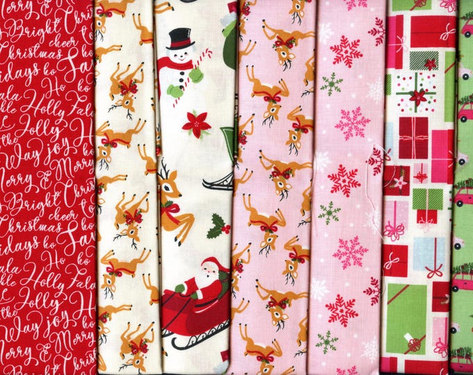 FAT QUARTER BUNDLE Set of 7 Merry and Bright Christmas Riley Blake ...