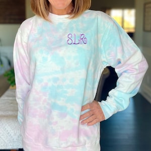 Monogrammed Cotton Candy TIE DYE Sweatshirt Sizes up to 3X... NEW image 1