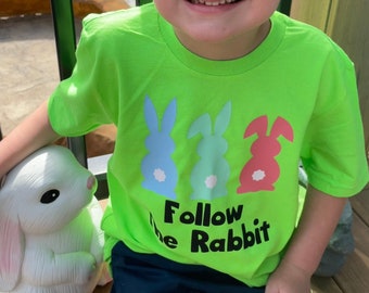 Child/ Toddler/ Youth Short Sleeve Tee / Follow the Rabbit/ or Monogrammed/ Name/ In Stock Only