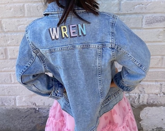 Denim Jacket for KIDS /All Sizes Baby thru Youth / Free Name in Shadow or Choice of Font/ Just RESTOCKED