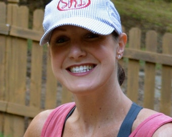 Monogrammed Seersucker Ball Cap