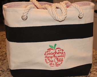 Monogrammed Tote Bag with Rope Handle --  Great Gift for Teacher!!!