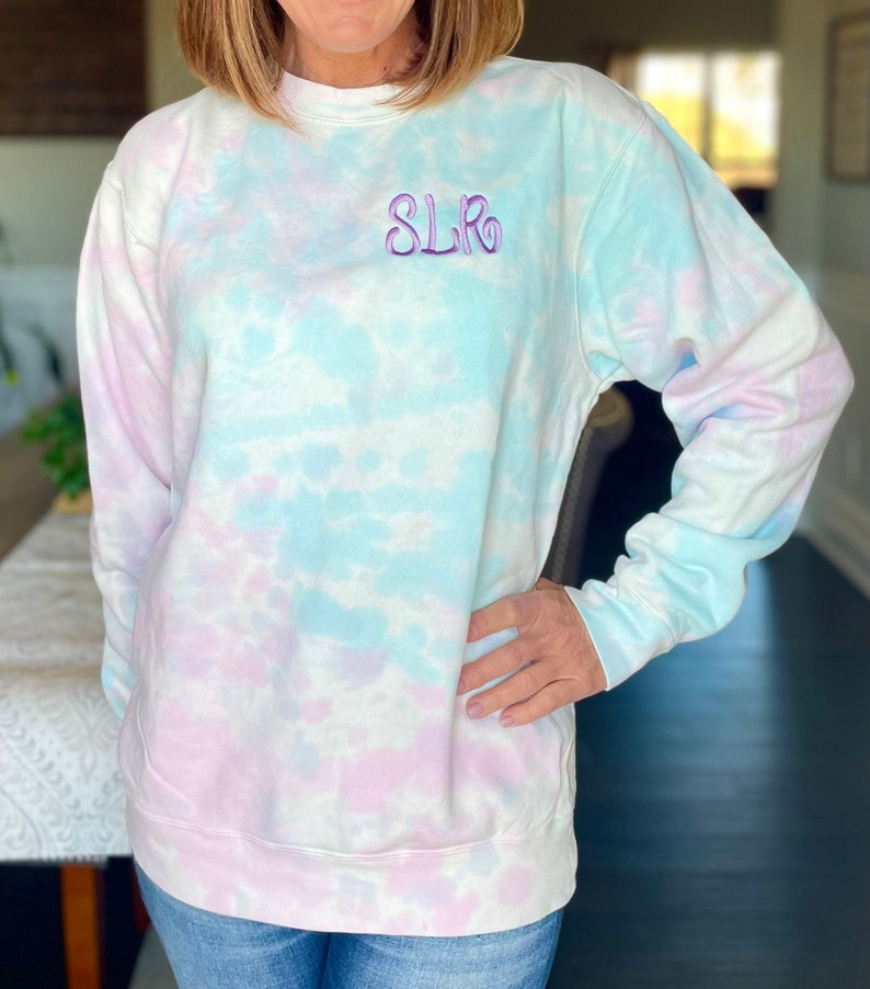 Monogrammed Cotton Candy TIE DYE Sweatshirt Sizes up to 3X... NEW image 1