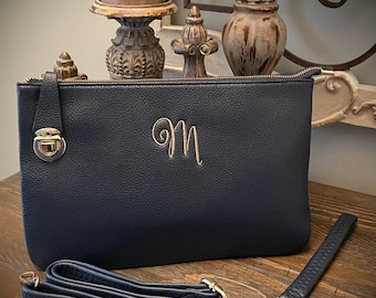 Crossbody Clutch/Wristlet/ Handbag/ Monogrammed /LARGER SIZE/ COW Print-  Navy- Black- Leopard Mustard- Red- Light Blue!!!!