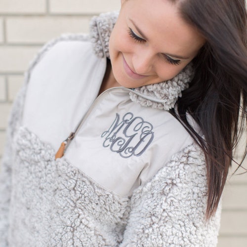 sherpa pullover with monogram patch