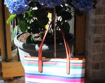 Monogrammed Bucket Style Tote / Handbag/ Bridesmaid Gift/ Stripe/ Salmon