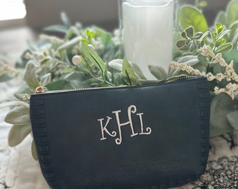 Monogrammed Crossbody Clutch: Whipstitch Detail, Wristlet Handbag