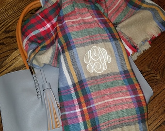 Monogrammed Blanket Scarf / Gift Idea/ Warm Scarf/ Plaid Scarves