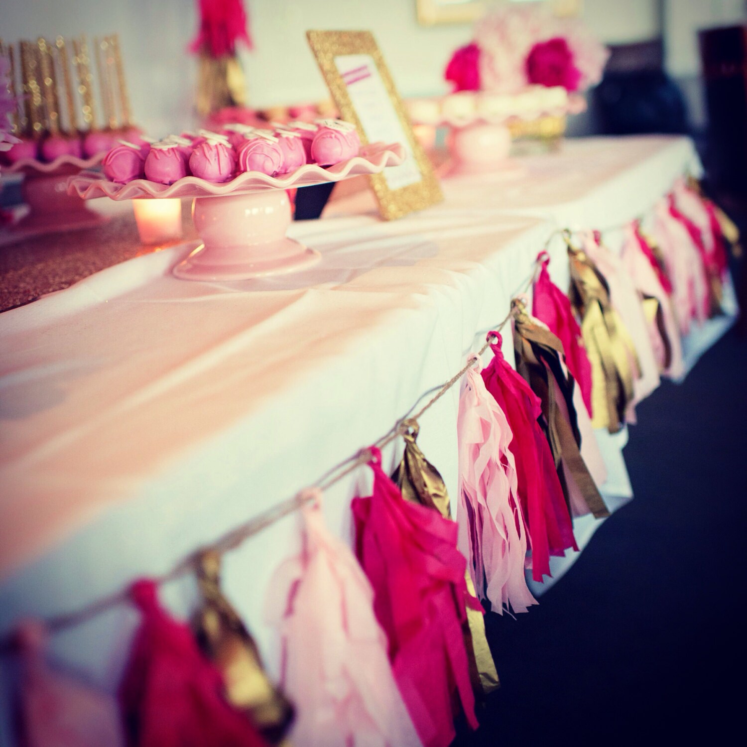 Tassel garland in hot pink pink metallic gold and white Etsy