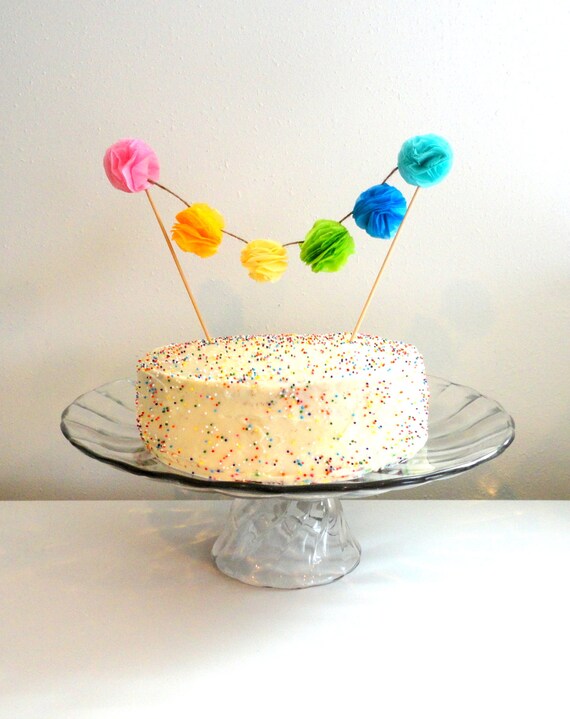 Cake topper mini tissue paper pom pom cake topper garland Etsy