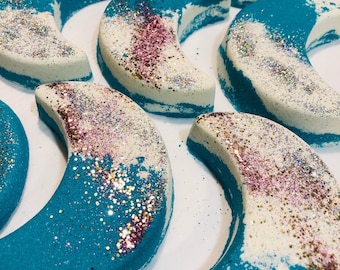 Mystic Moon Bath Bomb/Bath Candy/Biodegradable Glitter//Apricot Kernel Oil/Handmade in Victoria, B.C. Canada