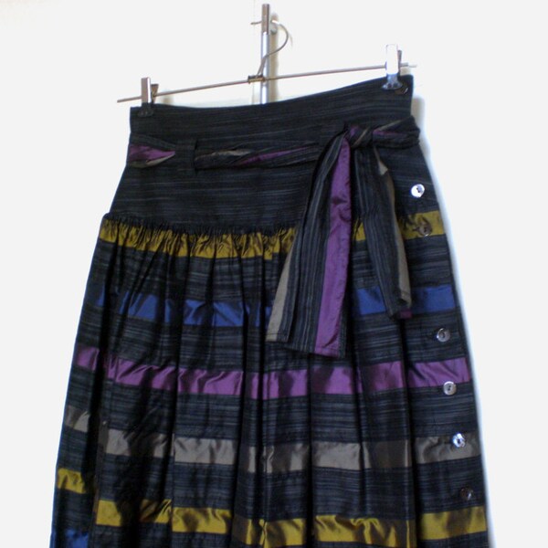 MISSONI maxi skirt high waist long skirt silk italian designer vintage colorful boho festival S M striped black violet blue lime green