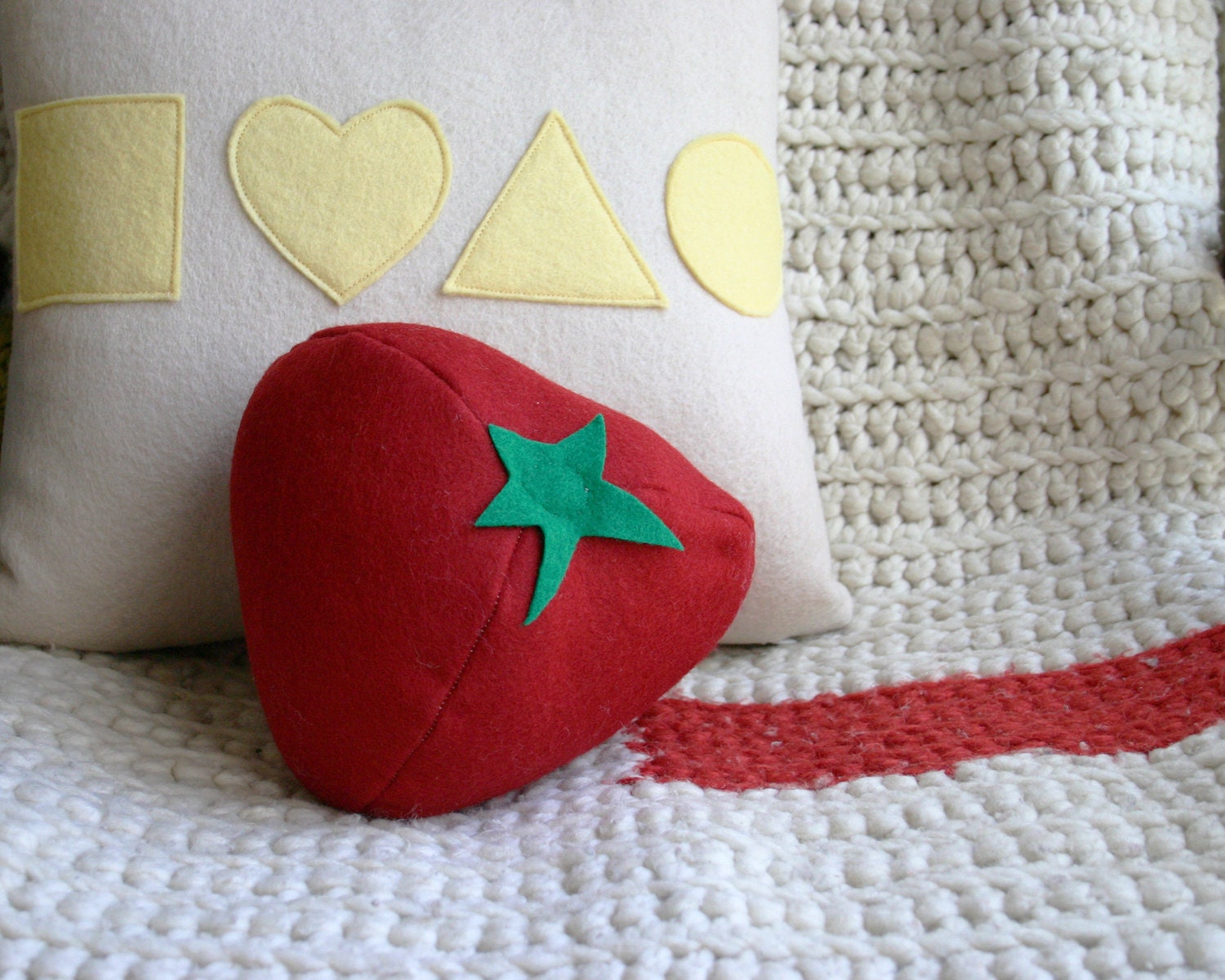 Fard Deep Red Wool Tomato Novelty Fruit Throw Pillow