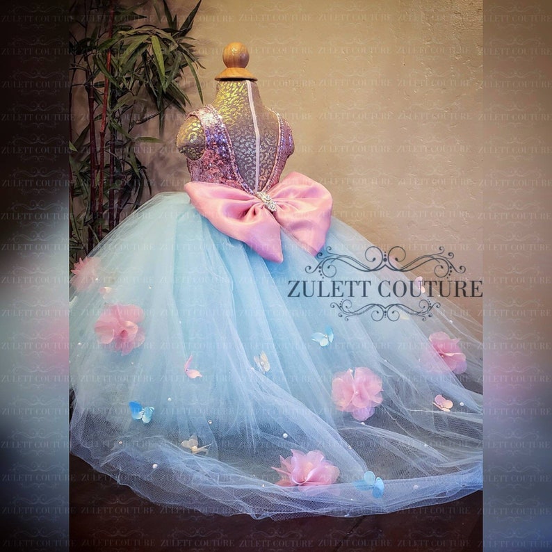 Lace Dress Birthday Dress Baptism Dress handmade Flowers Antonella Dress by Zulett Couture Baptism Dress Sequin Girl Dress
